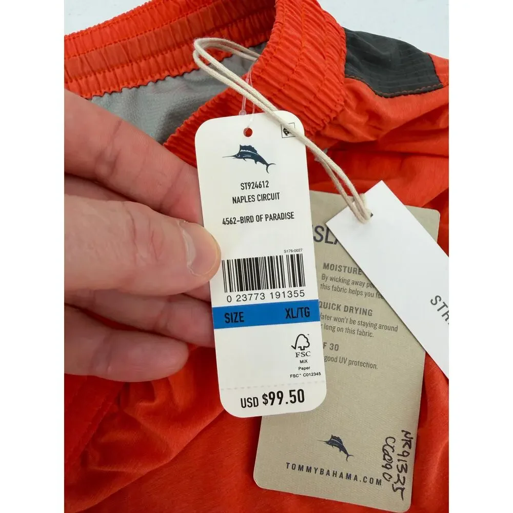 NWT Tommy Bahama Naples Circuit Bird of Paradise Red/Orange Swim Trunks Size XL